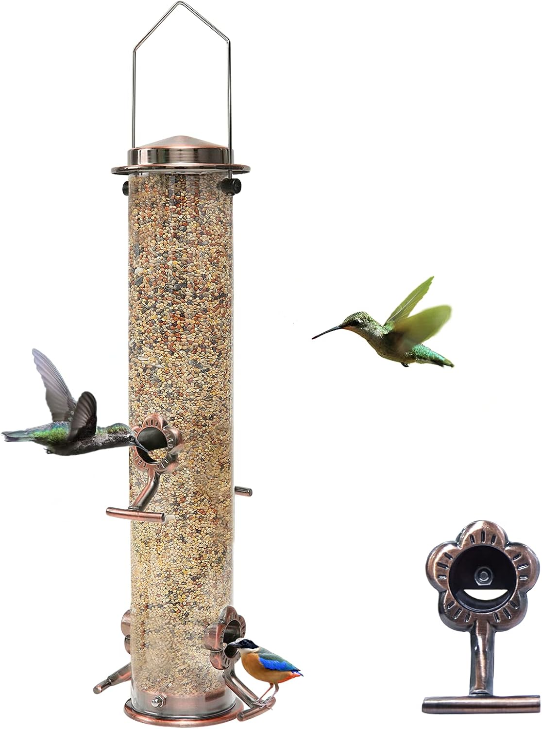 KVISTER Bird Feeder for Outside, Finch Feeder w/4 Feeding Ports, Stainless Steel Hanging Wild Bird Feeders for Garden Backyard Outdoor Decoration Attracting Birds(1PC) : Garden & Outdoor