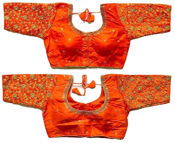 Women's Multicolor Heavy Embroidery Sleeves Design Silk Readymade Saree Blouse For Lehenga Choli