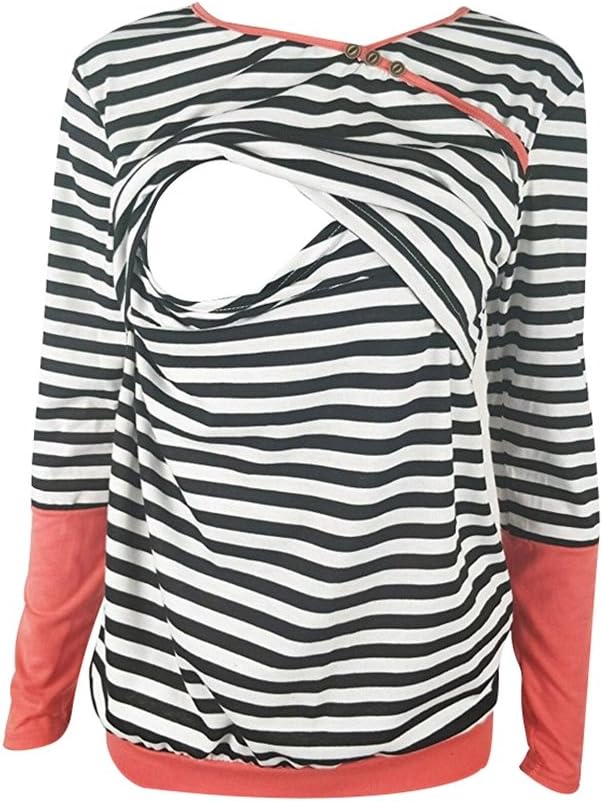 Women's Maternity Nursing Wrap Top Long Sleeves Pregnant Maternity Clothes Nursing Tops Breastfeeding Vest T-Shirt Cotton