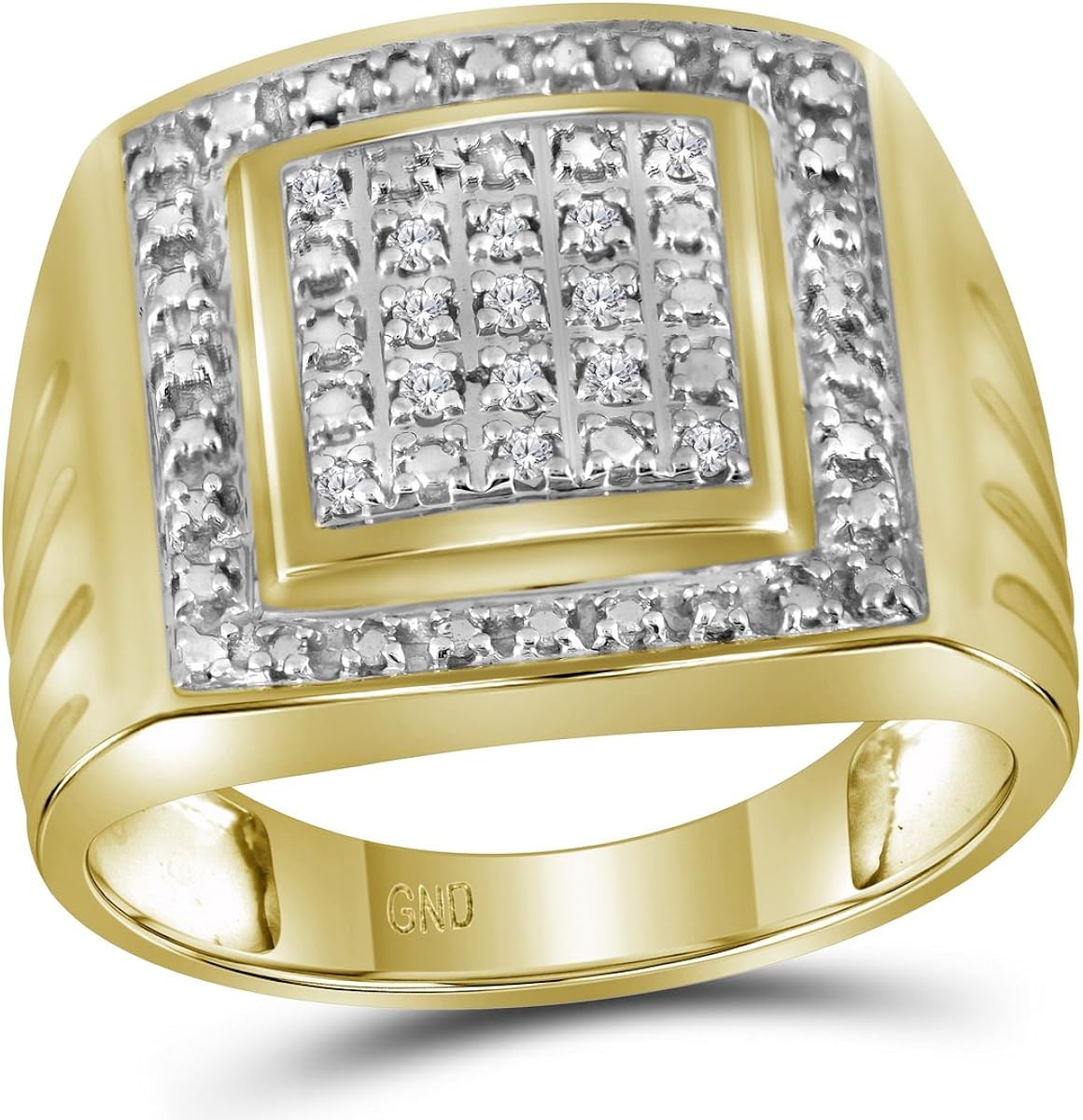 Anillo Cuadrado De Plata De Ley Para Hombre Con Diamantes Redondos De 0 