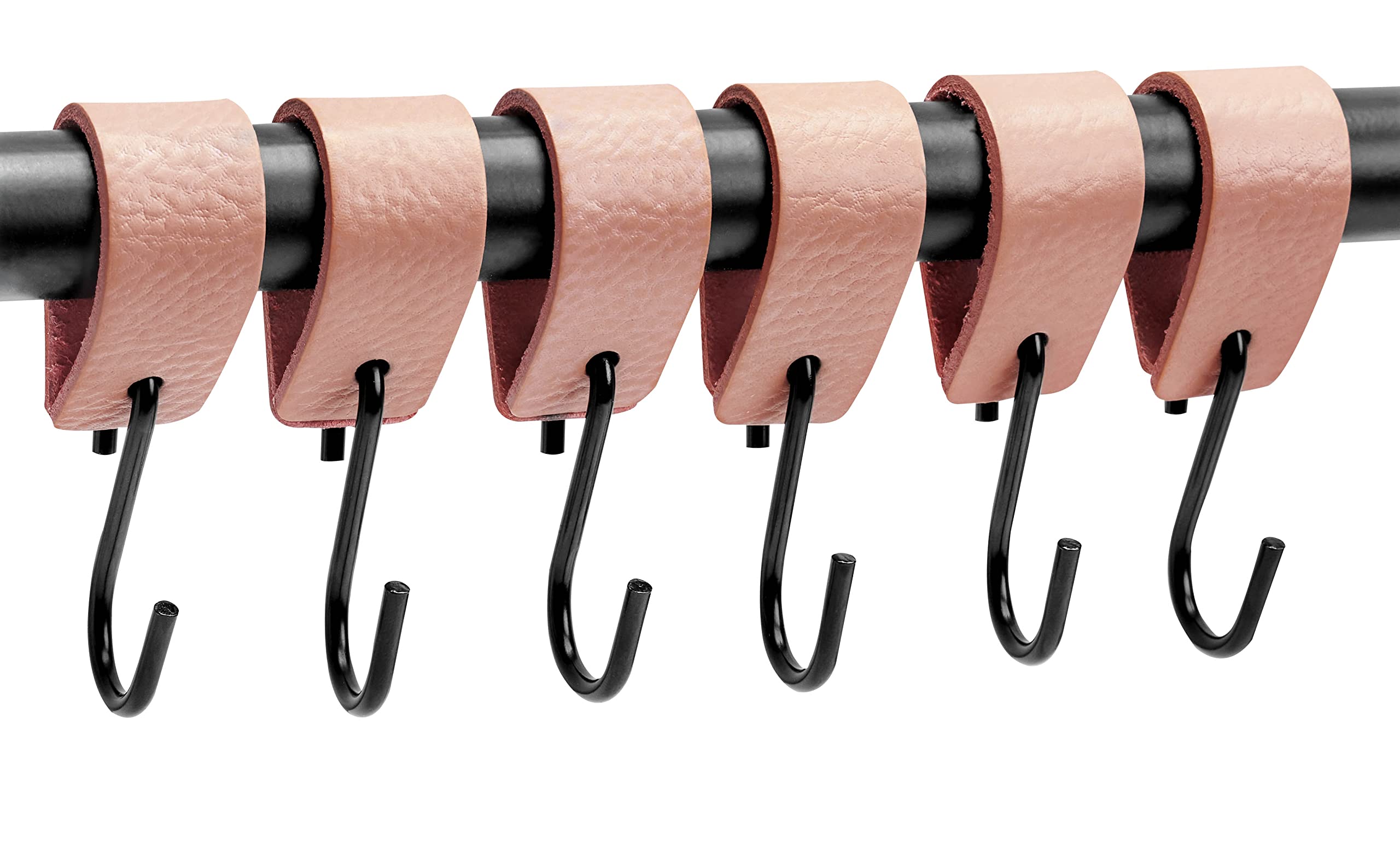 Brute Strength - S Hooks with Leather Loop - Pink - 12 x 12.5 x 2.5 cm - Clothes Hooks Butcher Hooks Leather Hanging Hooks Small Hooks for Hanging
