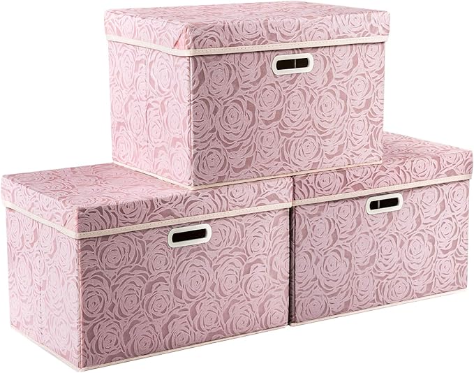 Prandom Larger Collapsible Storage Boxes with Lids Fabric
