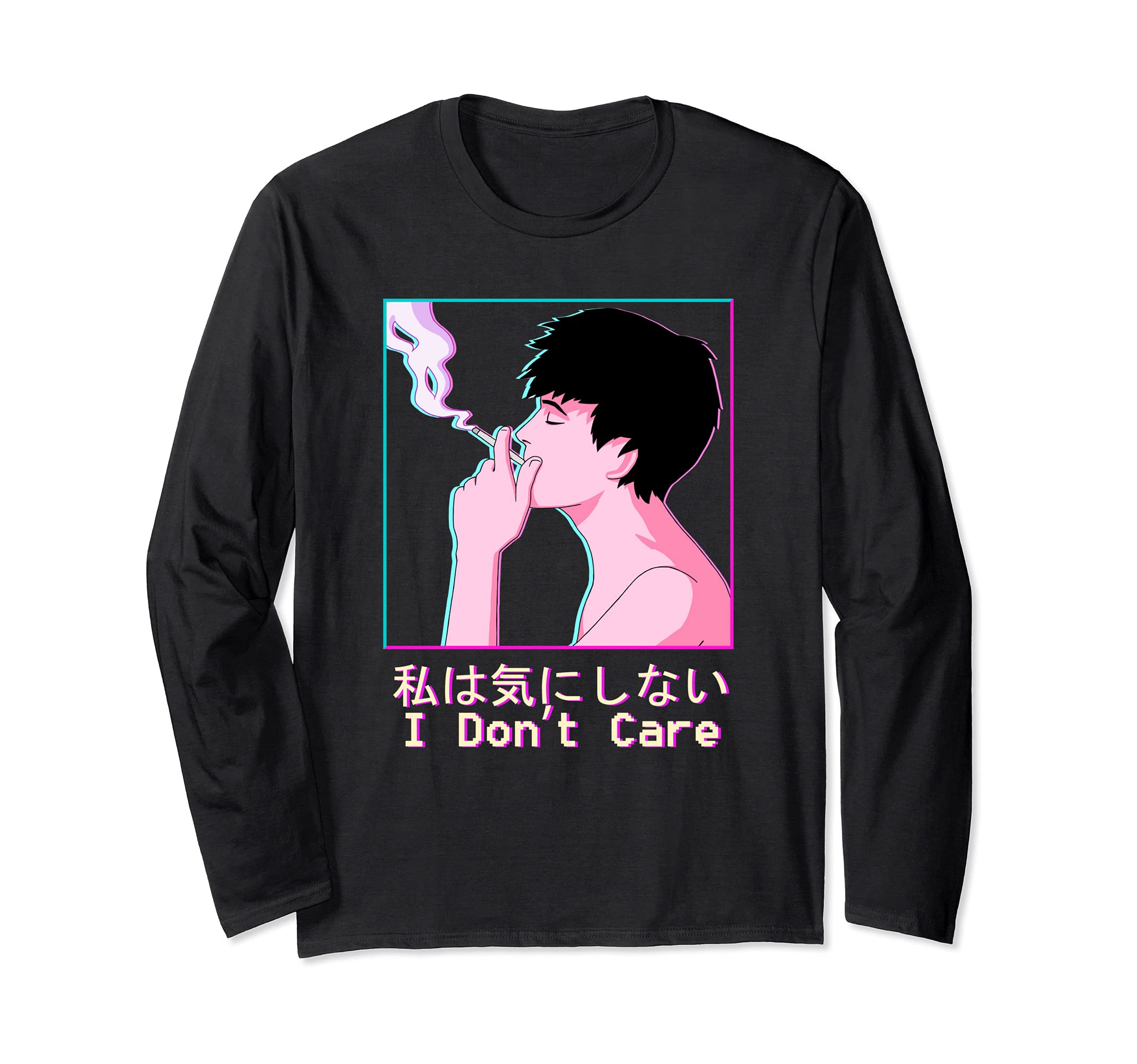 Sad Boy Smoking Japanese Vaporwave Aesthetic Sad Face Long Sleeve T-Shirt