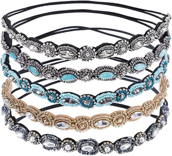 Women Gemstone Beaded Elastic Headband Hair Bands Hair Accessories