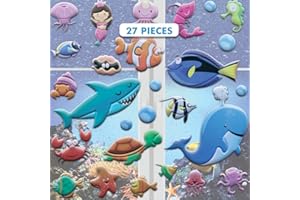 Under The Sea Ocean Window Clings for Kids & Toddlers (by Jesplay USA - Reusable Window Stickers Gels & Decals) Puffy Sticker Activites for Car Plane Home - Underwater Animals Fish Mermaid Shark