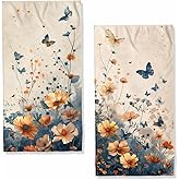 JLSTK Flowers Hand Towels Set of 2 - Absorbent Vintage Wildflowers Butterfly Bathroom Kitchen Face Towels for Gym Hotel Sport Decor - Gifts for Women Men 14"x28"