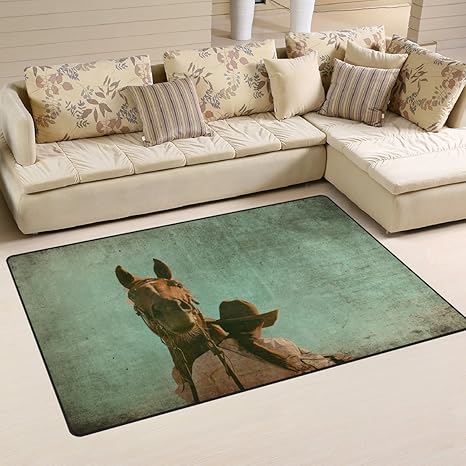 Yochoice Non Slip Area Rugs Home Decor Vintage Grunge Western Horse Cowgirl Floor Mat Living Room Bedroom Carpets Doormats 60 X 39 Inches