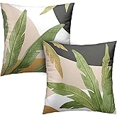 Kwlegh Green Leaves Spring Summer Throw Pillow Covers Geometric Palm Tree Pillow Covers 18x18 Set of 2 Modern Home Decor Room Tropical Outdoor Decorative Pillowcase for Sofa Bed Couch