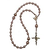 DivinejewelsbyBarb Greek Orthodox Rosary Necklace, Crystal Pearls, Religious Jewelry Toggle Clasp, Gold Plated Rose Cross