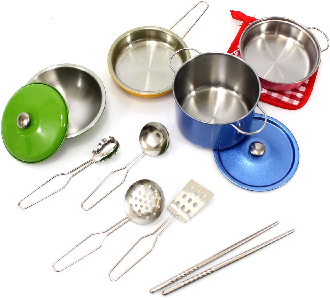 YTY TOYS Ampersand Shops Kids Kitchen Cookware Metal Pots and Pans Playset (12-Piece Set)