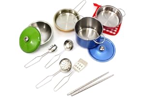 PowerTRC Colorful Metal Pots and Pans Cookware with Utensils Playset for Kids