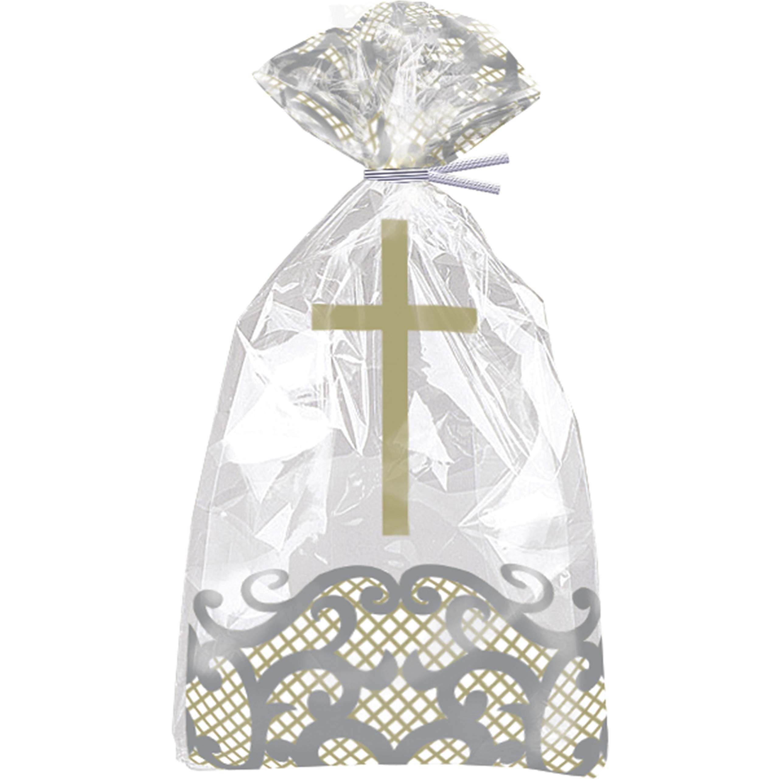 Unique 74859 Cellophane Party Bags-Fancy Gold Cross-Pack of 20
