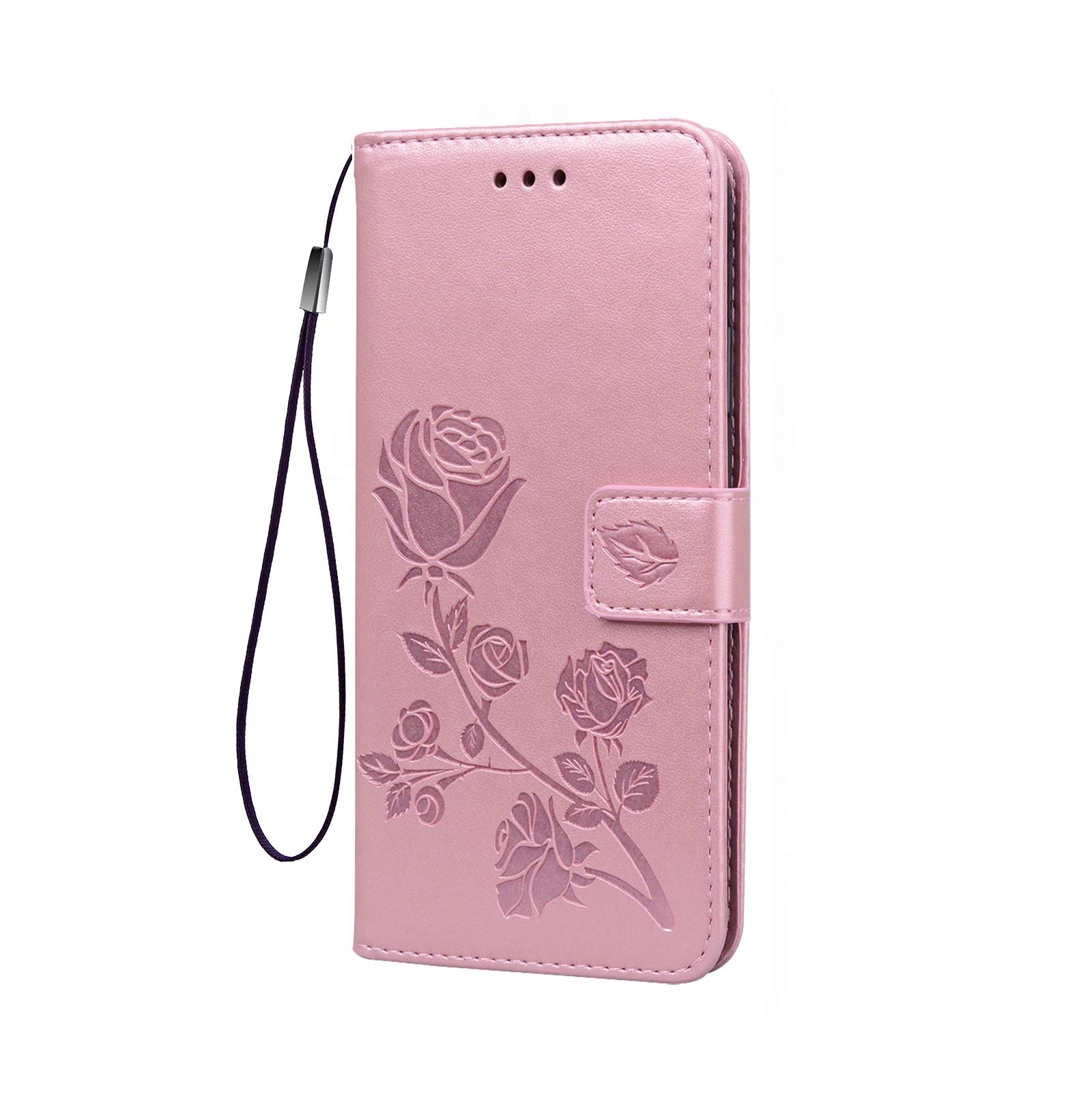 GOKEN Case for Oppo Reno8 5G (Reno 8 5G), TPU/PU Flip Leather Rose flower Embossed Wallet Cover, Magnetic Closure Phone Shell with Cash & Card Slots, Rose gold