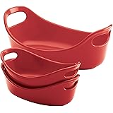Rachael Ray Stoneware Small Oval Set Bubble & Brown, 3-Piece, Red