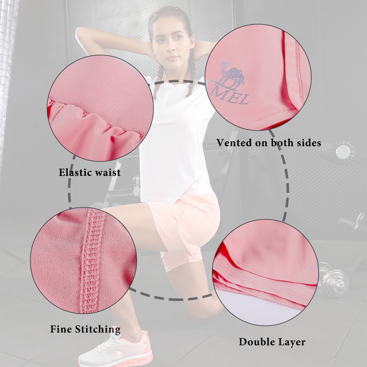 Camel Running Shorts for Women Athletic Sports Fitness Double Layer Yoga Shorts With Compression Lining Tights