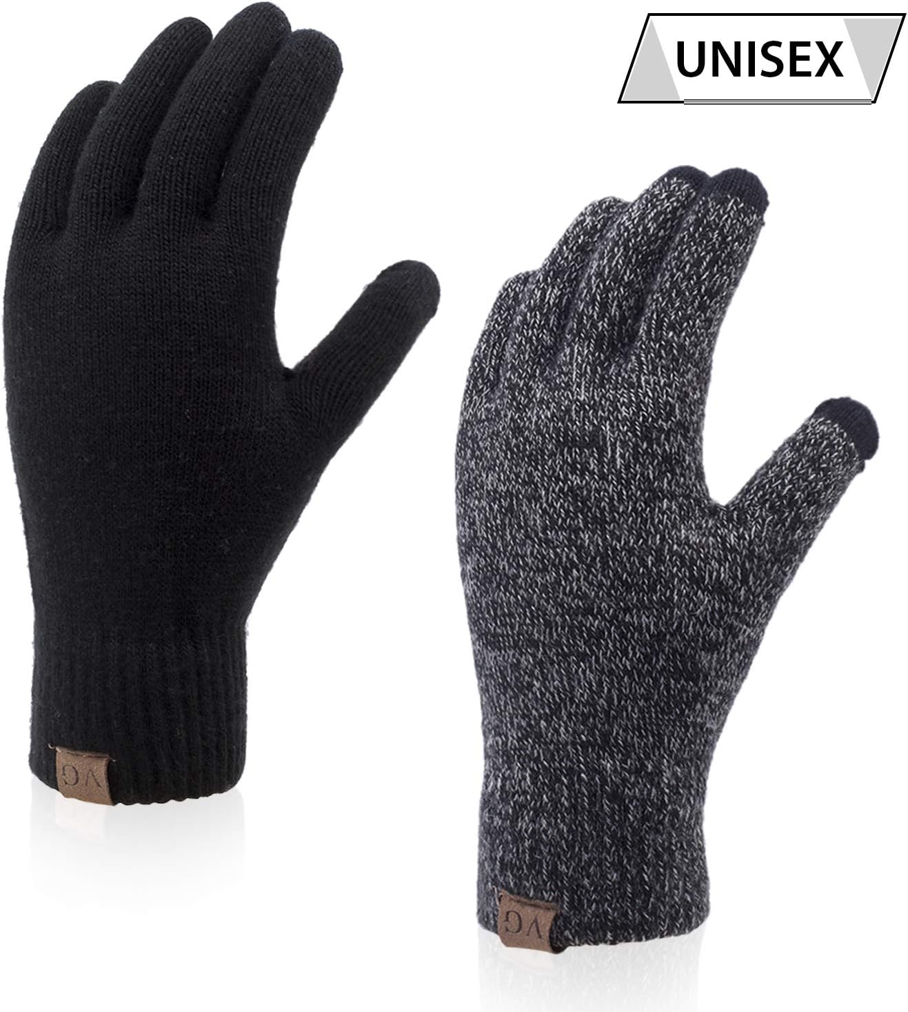 2 Pairs Winter Touchscreen Gloves Men Women Anti-Slip Touch Screen Warm Lined