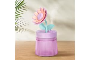 CERROTA Cute Flower Mini Humidifier, 260ml Sunflower Desktop Humidifiers for Bedroom, Portable Small Cool Mist Humidification for Home, Baby Nursery, Office & Indoor Plants, USB Powered (Purple)