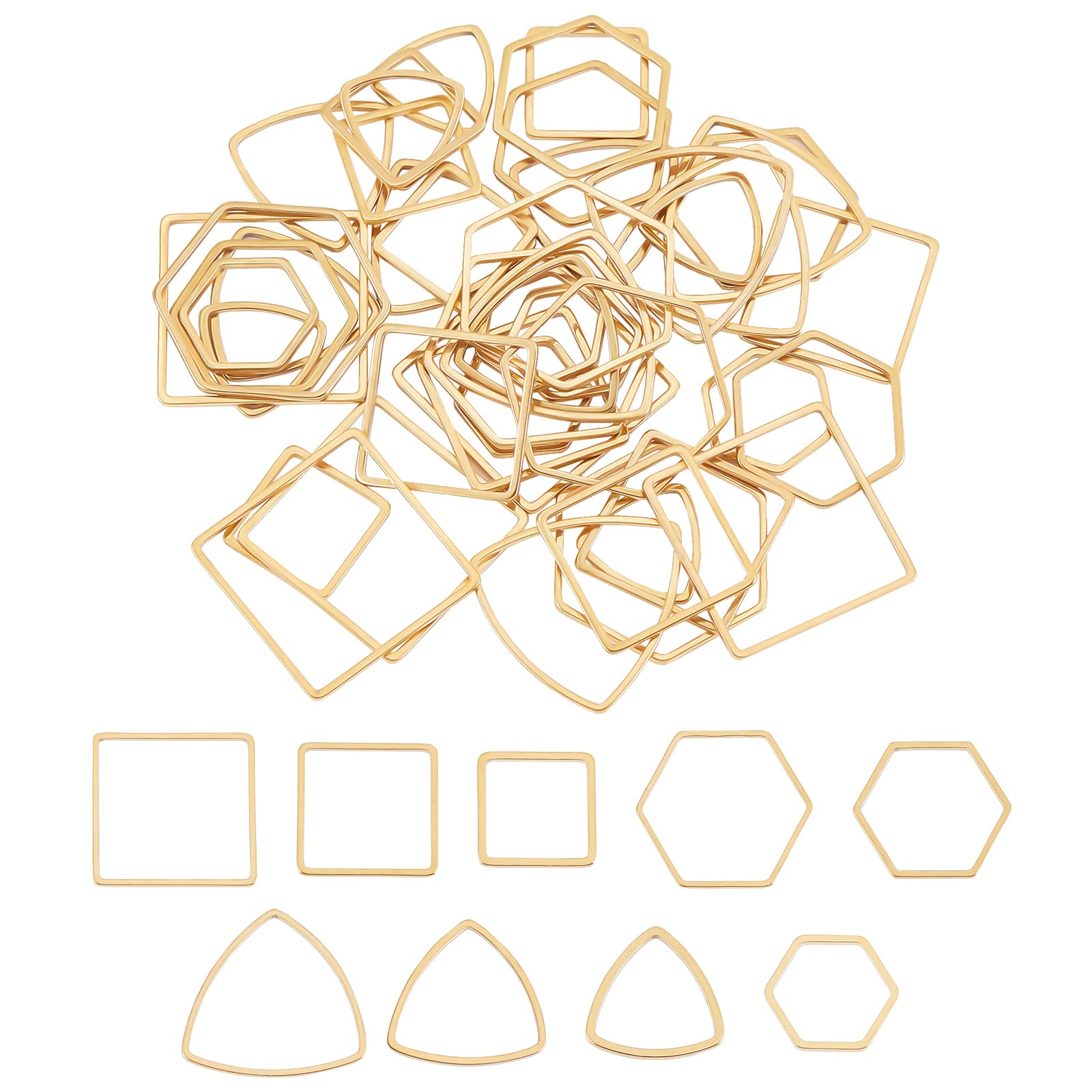 UNICRAFTALE 54Pcs 3 Styles 3 Sizes 304 Stainless Steel Linking Rings Triangle & Square & Hexagon Frames Connectors Golden Jewelry Charms Links Rings for Women Jewelry Making