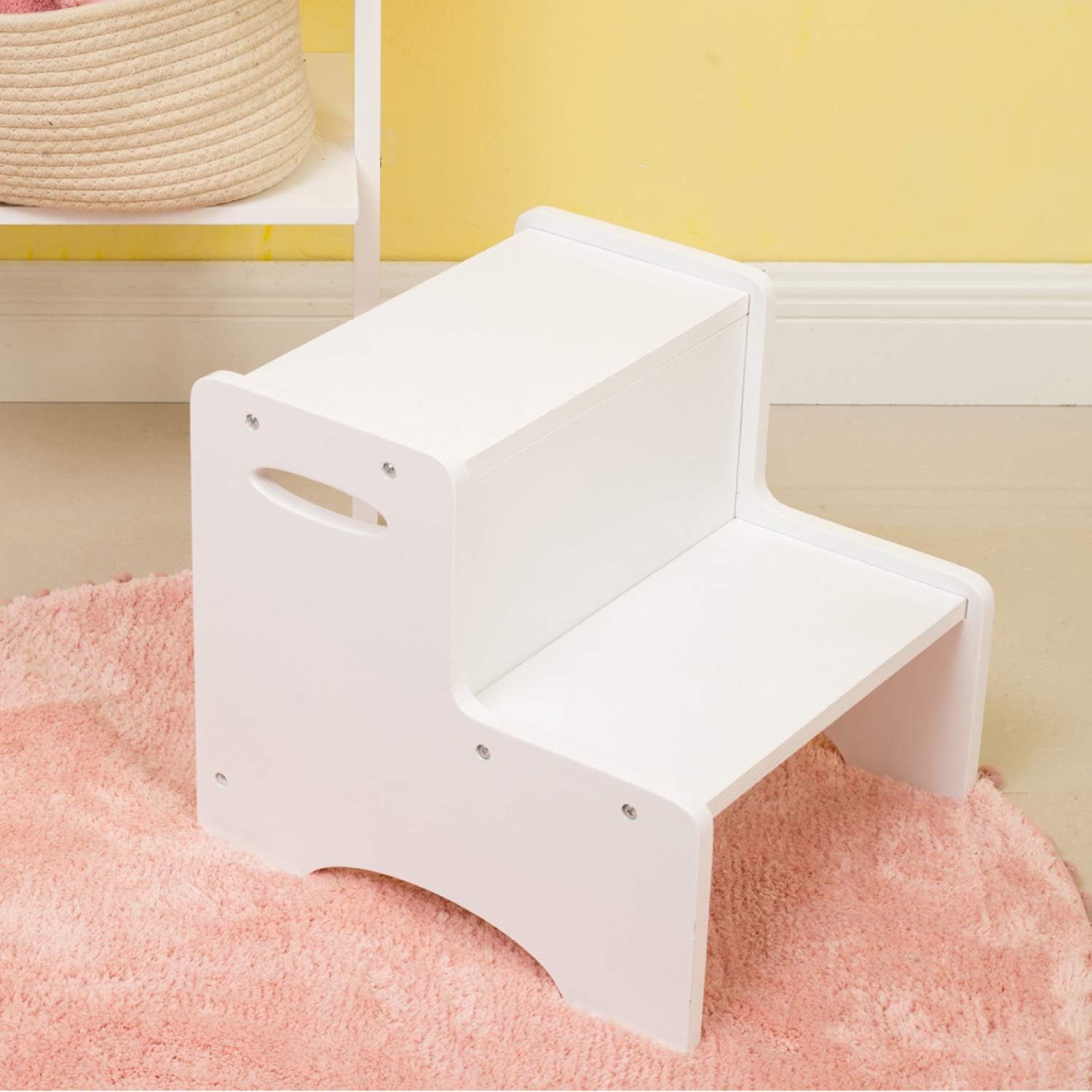 WOOD CITY Wooden Toddler Step Stool for Kids, White Two Step Children's Stool with Handles, Bonus Non-Slip Pads for Safety, Bathroom Potty Stool & Kitchen Step Stools Dual Height: Furniture & Decor