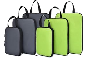 YZAOLL Compression Packing Cubes Bags Set for Kids Travel Luggage Packing Organizers Accessories Gift 6pcs graygreen