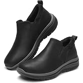 DREAM PAIRS Women's Comfort Walking Slip On Ankle Boots | Soft fleece lining, Durable TPR anti-slip outsole, Shock-absorbing insole, Heel cushion prevents, Arch support