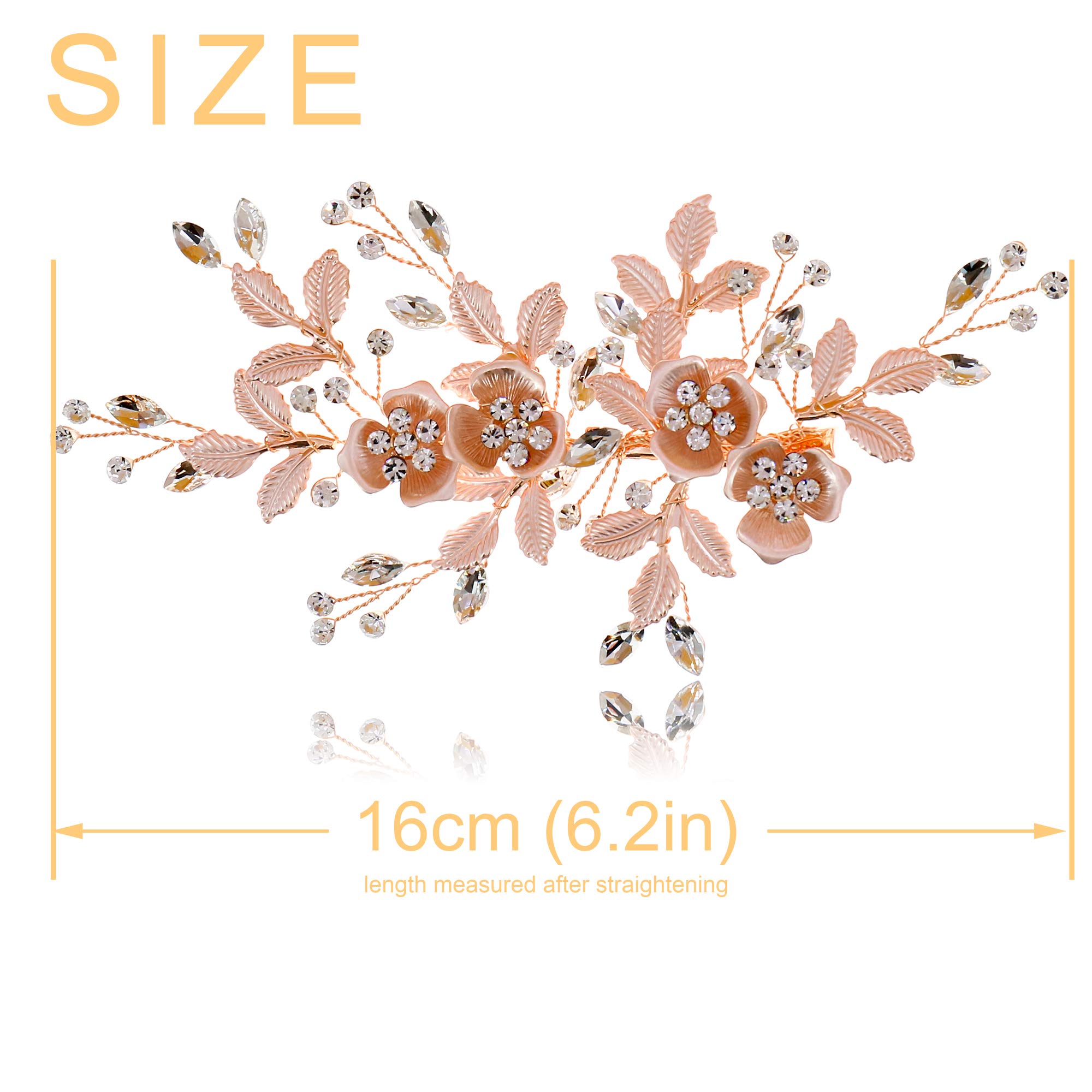 Flower Hair Clip Barrate Birthday Wedding Prom Girl Women Hair Piece Accessory, Leaf Paves, Rose Gold (Rose Gold #1)