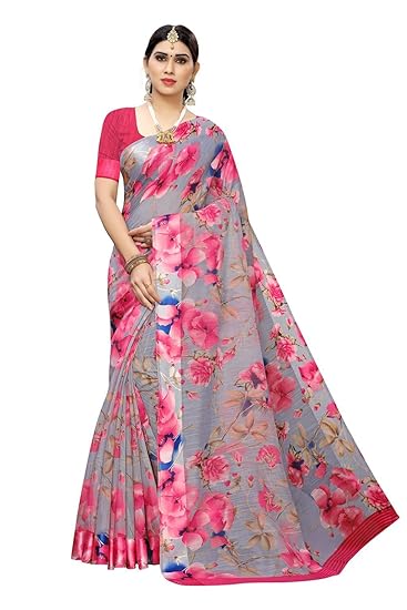 satin with blouse piece Saree (THEJO PINK_1 FS)