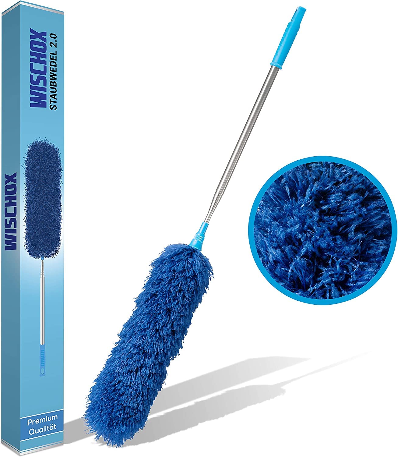 Wischox© Premium extendable duster I Microfibre telescopic dusters for cleaning I Washable I extra long 40-280 cm I cobweb brush