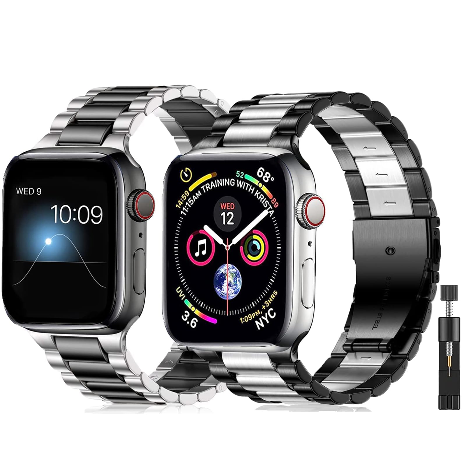 baklon Pack 2 Metal Strap Compatible with Apple Watch Strap 42/44/45/46/49mm, Replacement Wristband Compatible with iWatch Series Ultra SE 3 2 1 Series 11 10 9 8 7 6 5 4,Black e Silver — image 1