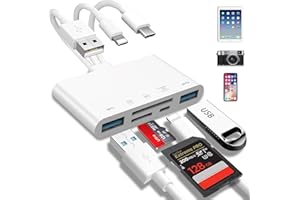 Pearyaest 5-in-1 Memory Card Reader, USB OTG Adapter and SD/TF Card Camera Viewer, USB A to Lightning/Type-C/Micro, with Micr