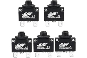 Bumbesti 5Pcs 32VDC,AC125-250V Thermal Overload Protector Push Button Reset Circuit Breakers 15A