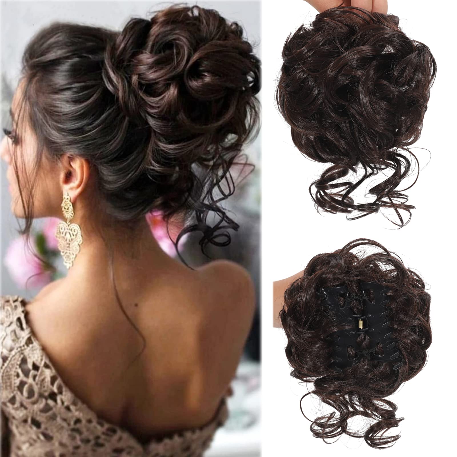 Claw Messy Bun Hair Pieces Clip Wavy Curly Chignon Tousled Updo Donut Bun Synthetic Ponytail for Women Girls