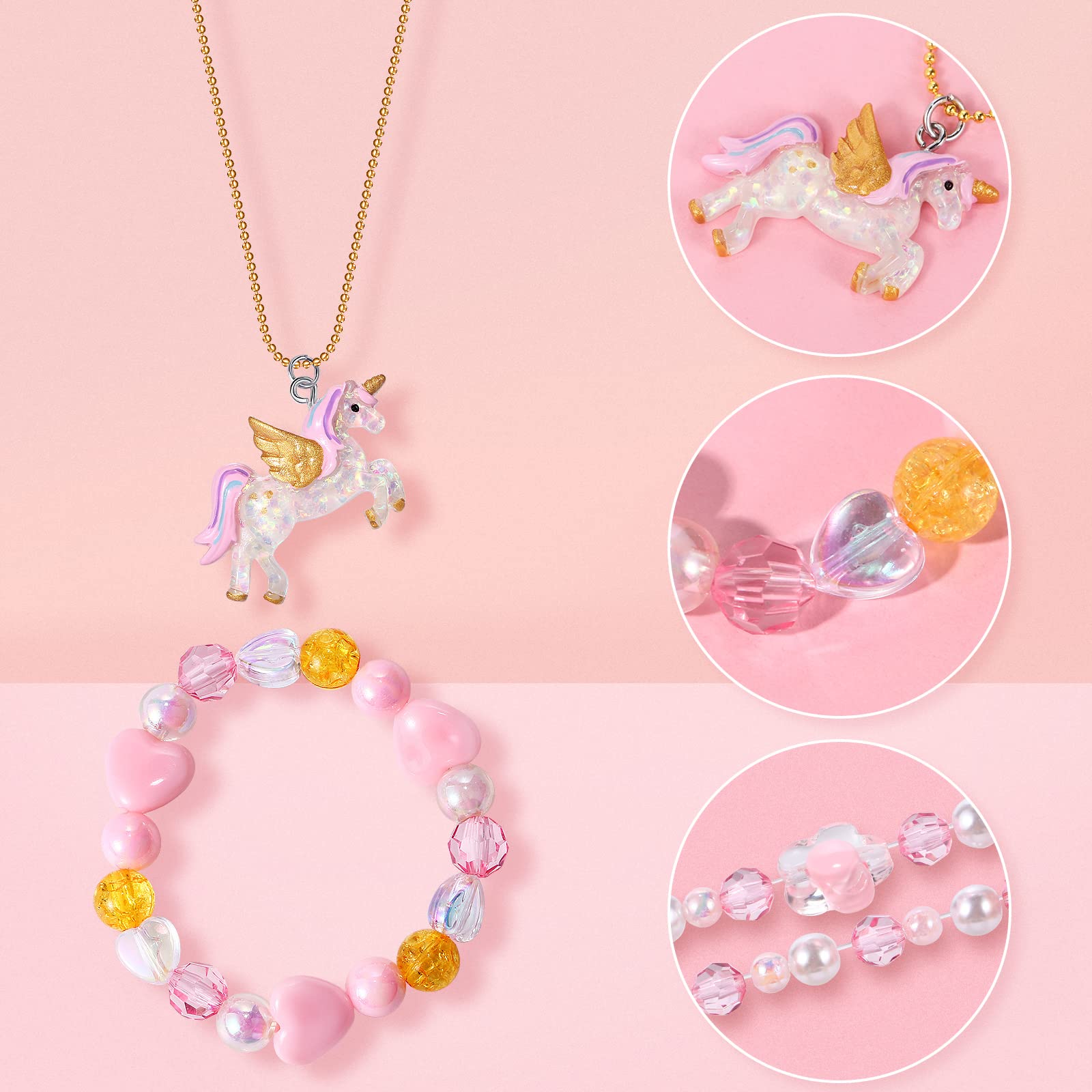 Lorfancy Lorfancy 12 Pcs Kids Bracelet Necklace for Girls Unicorn Mermaid Beaded Bracelets Toddler Cute Charm Play Jewelry Set Little Girls Colorful Friendship Dress up Gifts