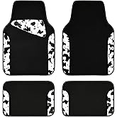 CAR PASS Waterproof Universal Fit Car Floor Mats, Cow Print Car Mats Fit for SUV,Vans,sedans, Trucks,Set of 4pcs Car Carpet with Driver Heel Pad and Nibs Backing,or Cute Women Girly Funny Black White