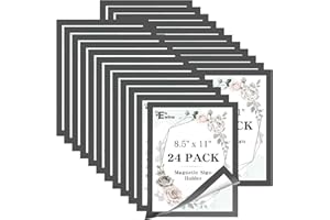EHWINE 24 Pack Black Magnetic Sign Holder 8.5 x 11, Self-Adhesive Magnetic Frames for Wall, Refrigerator & Classroom, Clear P