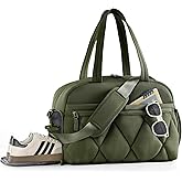 Lekespring Gym Bag for Women, Puffer Travel Duffle Bag With Shoes Compartment & Wet Pocket, Carry On Tote Bag For Weekender, Overnight, Sport duffel bags for traveling (Green, Medium)