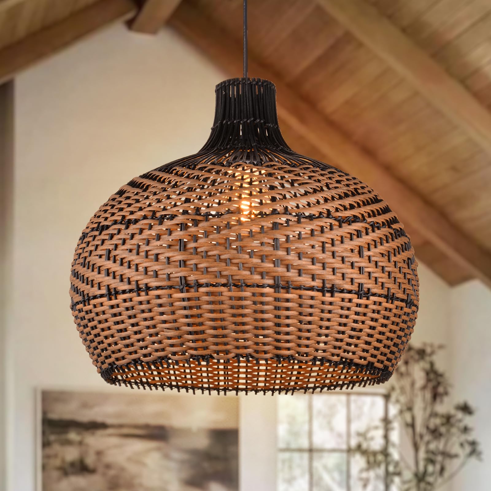 Photo 1 of ***FACTORY SEALED **Arturesthome Rattan Pendant Light Fixtures for Kitchen Island, Wicker Chandelier, Handmade Woven Hanging Ceiling Light Lampshade for Living Room Bedroom