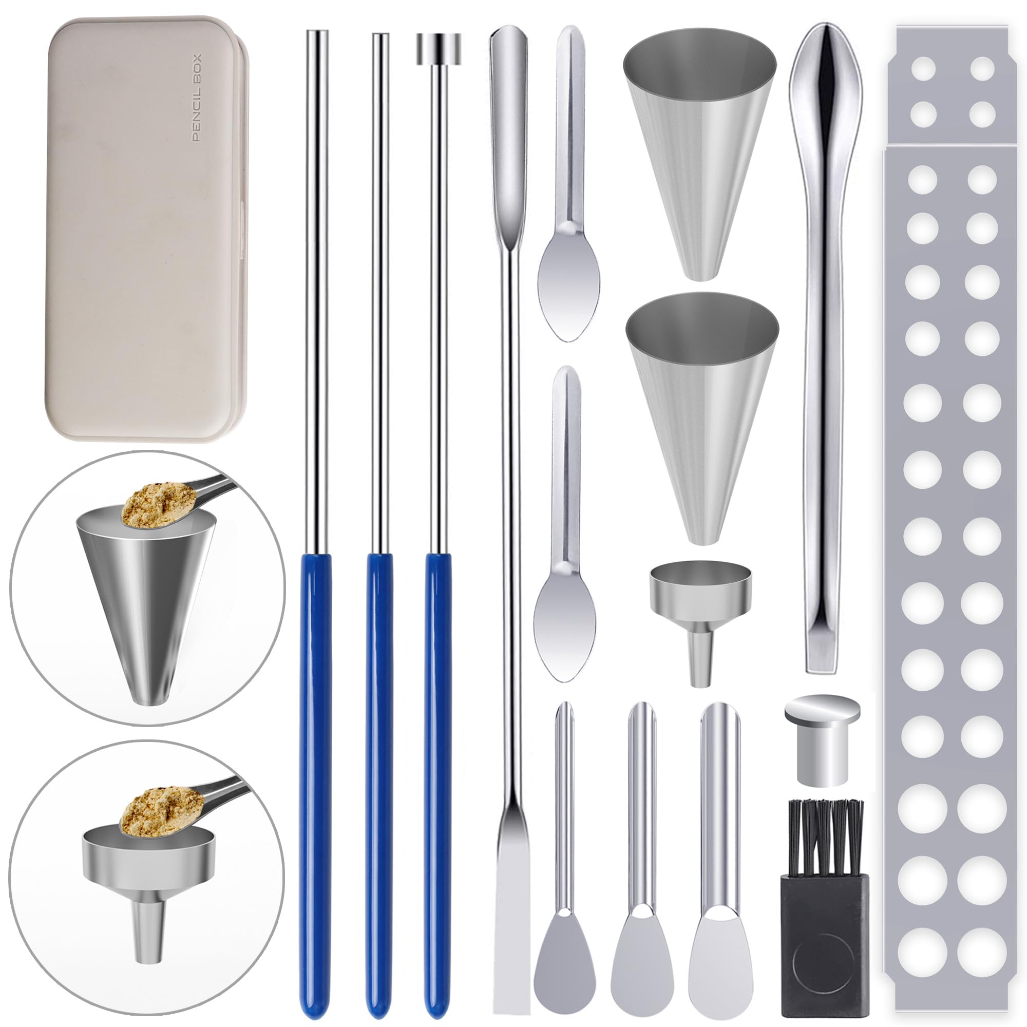 Photo 1 of 16Pcs Filling Tools Kit - Short Stem Funnels Home & Lab Supplies with Empty Tray and Spoon Scoops Spatula Tamper Quickly Maker All Size # 000 00 0 1 2 3 4 5 Funnel ?16Pcs