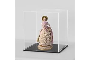 CRMPro Clear Acrylic Display Case with Matt Black Base and Lid, Dust-Proof Acrylic Showcase, Cube Counter-Tops Box for Large Collectibles (10x10x14 inch)
