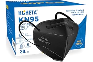 HUHETA KN95 Face Masks, Packs of 30 Black Mask, 5-Layers Mask Protection, Protective Cup Dust Masks for Outdoor Indoor Use