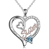 POTOPYY Gifts for Sister 925 Sterling Silver Birthstone Pendant I Love You Forever Sister Birthday Gifts, Personalized Sisters Jewelry for Women