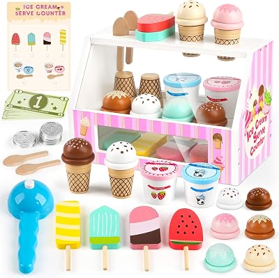 Dreamon Wooden Ice Cream Set 38 Pcs Kids Role Play Toy Gift 3-7