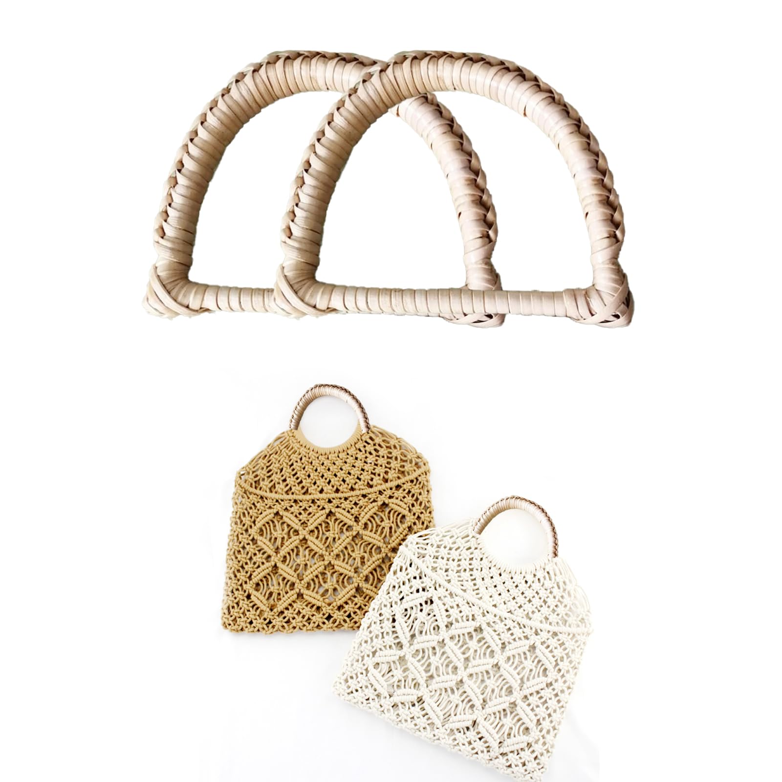 Spldsun Pack of 2 Handbag Handles Replacement, Woven Handles Replacement, D Shape Bag Handles, DIY Accessories Replacement for Wallets, Handbags, Beach Bags, Baskets (14 cm)