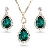 Austrian Crystals Teardrop Pendant Necklace Earrings for Women 14K Gold Plated Hypoallergenic Jewelry Set