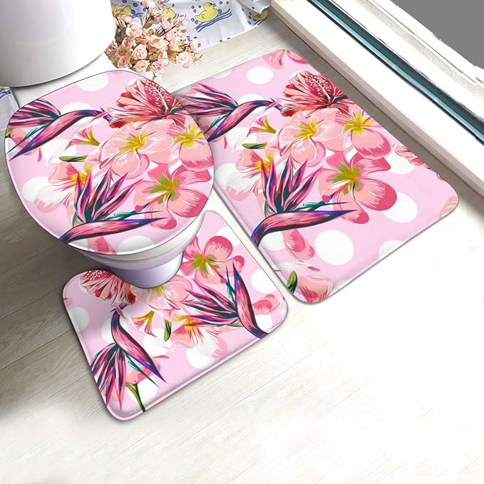 N/R Schönes Badteppich-Set, tropischer Hibiskus, Paradiesvogel, Blume