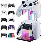 NiHome Iridescent Acrylic 2-Tier Universal Game Controller Headset Holder Stand for PS5 Xbox ONE Switch Colorful Controller Stand Gaming Accessories Anti-Slip Stable Acrylic Clear Headphone Holder