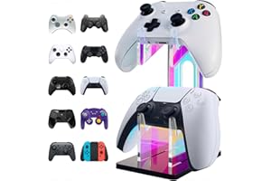NiHome Iridescent Acrylic 2-Tier Universal Game Controller Headset Holder Stand for PS5 Xbox ONE Switch Colorful Controller Stand Gaming Accessories Anti-Slip Stable Acrylic Clear Headphone Holder