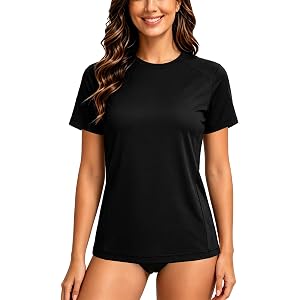 Swim Shirts for Woman: Short Sleeve UPF 50+ Rash Guard Quick Dry Shirts UV Sun Protection Shirts