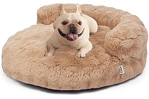 EHEYCIGA Medium Dog Bed and Large Cat Couch – Fluffy Faux Rabbit Fur Pet Sofa for Small and Medium Dogs, Washable Removable Cover, Waterproof and Non-Slip, 30 Inch, Camel