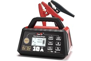 TowerTop Smart Car Battery Charger: 10A Battery Chargers 6V/12V Boat Battery Chargers with Auto Repair, Desulfator, Maintainer, Winter Mode, Suitable for AGM, Lithium (LiFePO4), Deep-Cycle Batteries
